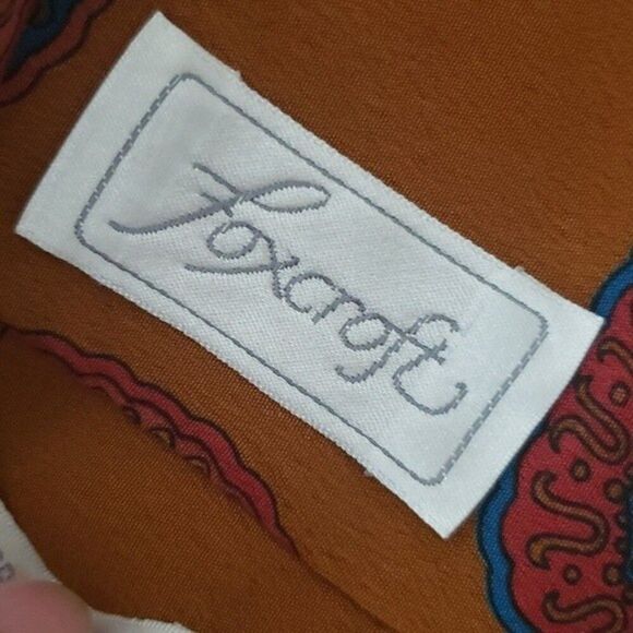 FOXCROFT Women's VINTAGE 70's Academia Mustard Bold Print Button Top Medium - Picture 9 of 9